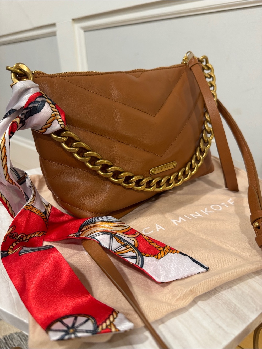 Rebecca Minkoff Bag Edie Tan Quilted Leather Convertible Crossbody Shoulder Bag - Picture 1 of 17